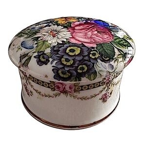 CROWNFORD Fine Bone China Trinket Box  2 1/4” Round Floral England
